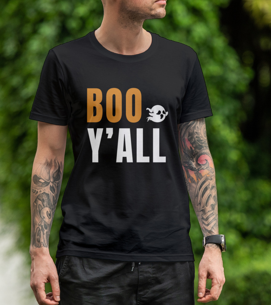 Boo Y'all Ghost Halloween Greeting Fun Phrase T-Shirt