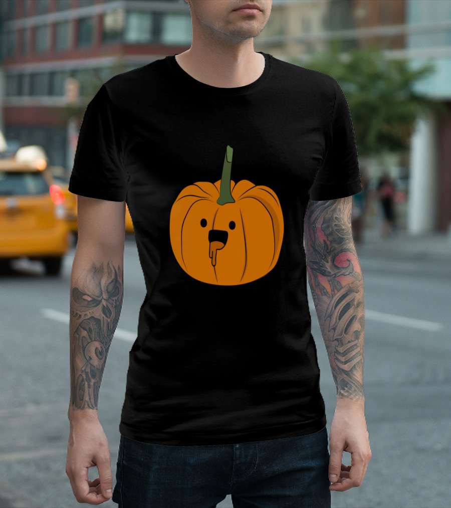 Dripping Cute Pumpkin Head - Quirky Halloween T-Shirt