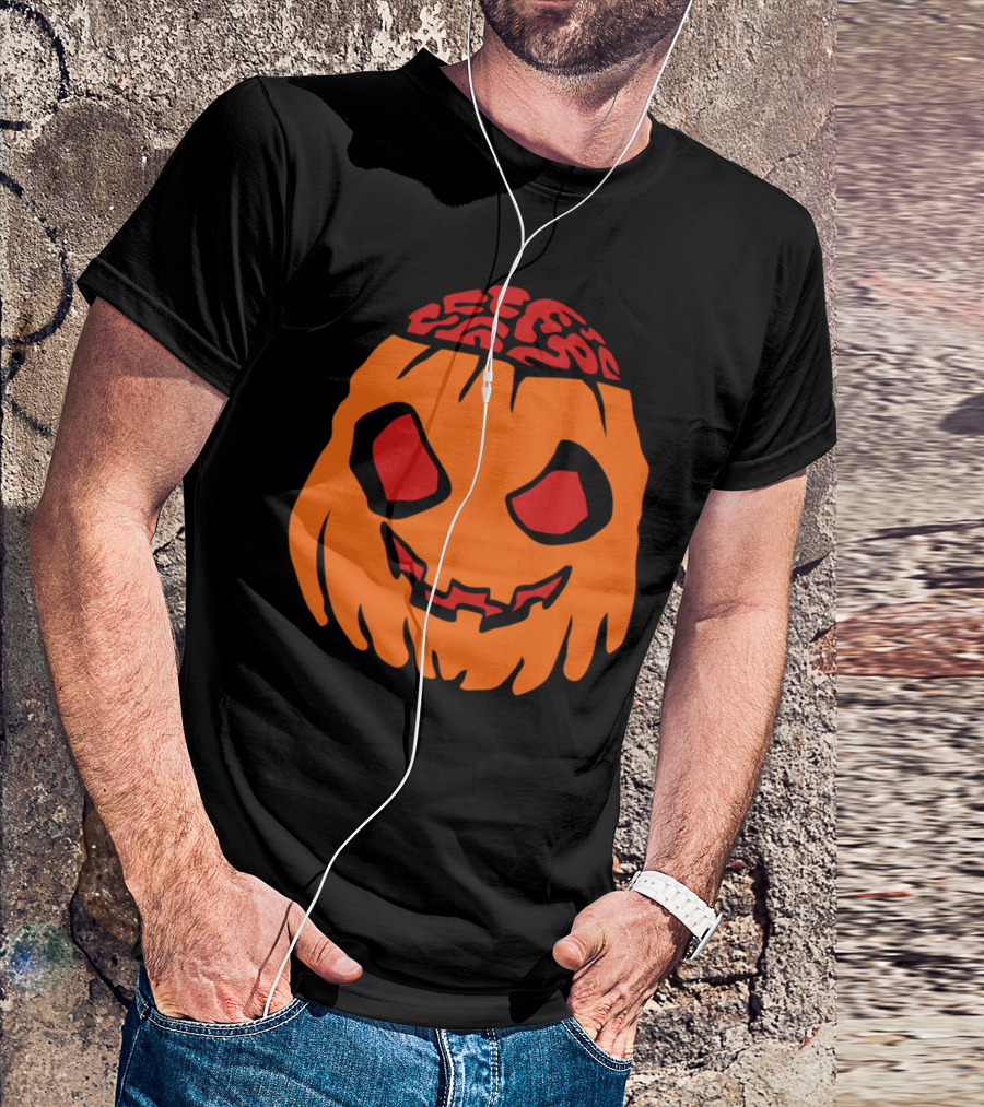 Zombie Pumpkin Brain Face Halloween Horror T-Shirt