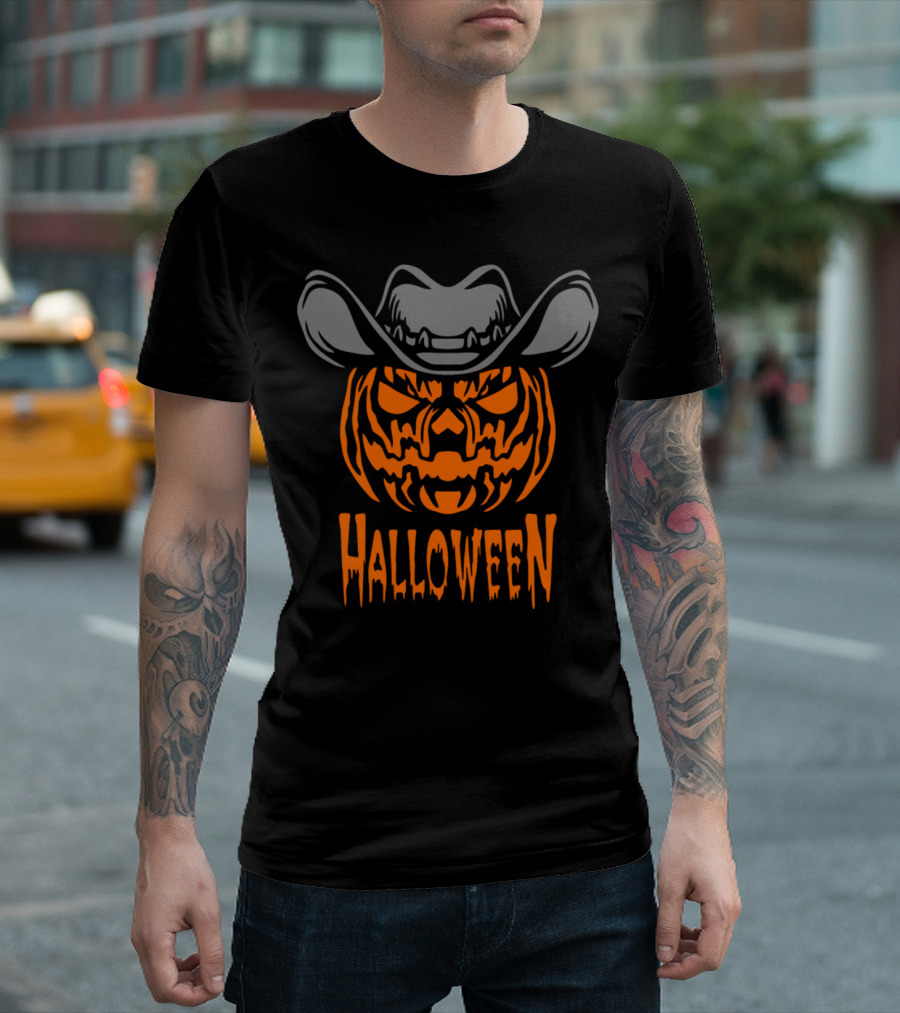 Halloween Pumpkin Cowboy Grunge T-Shirt