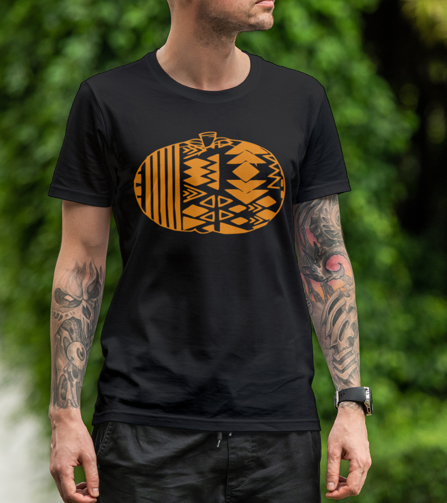 Aztec-Inspired Halloween Pumpkin Geometric T-Shirt