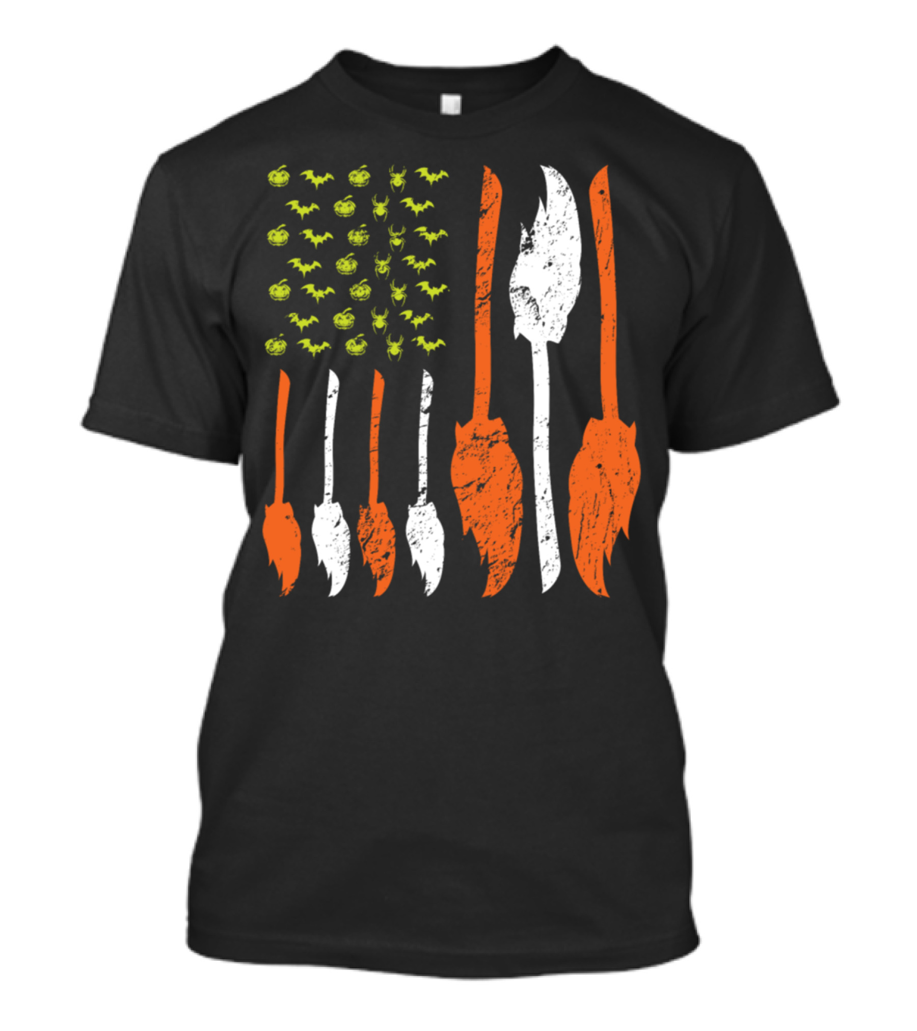 Halloween American Flag Witches Brooms Bats Pumpkins T-Shirt