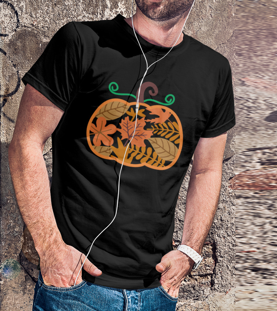 Autumn Leaves Pumpkin Fall Floral T-Shirt
