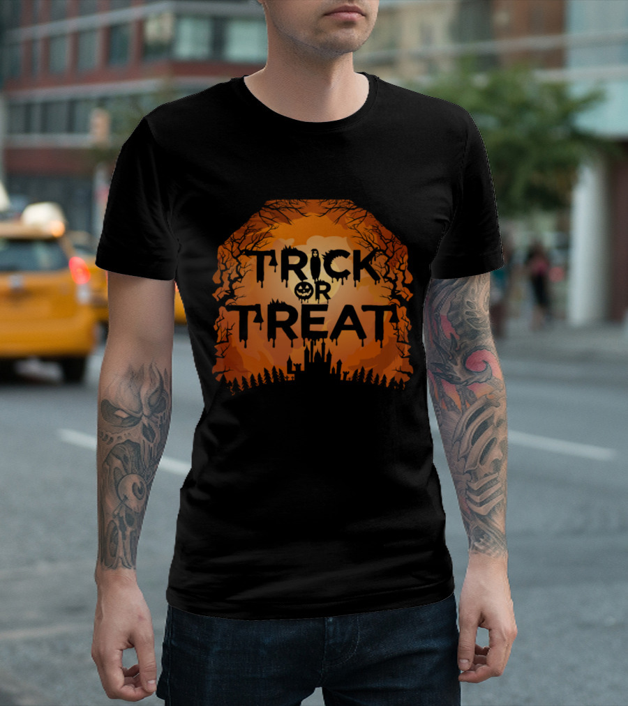 Trick Or Treat Halloween Pumpkin October Spooky Forest Castle T-Shirt