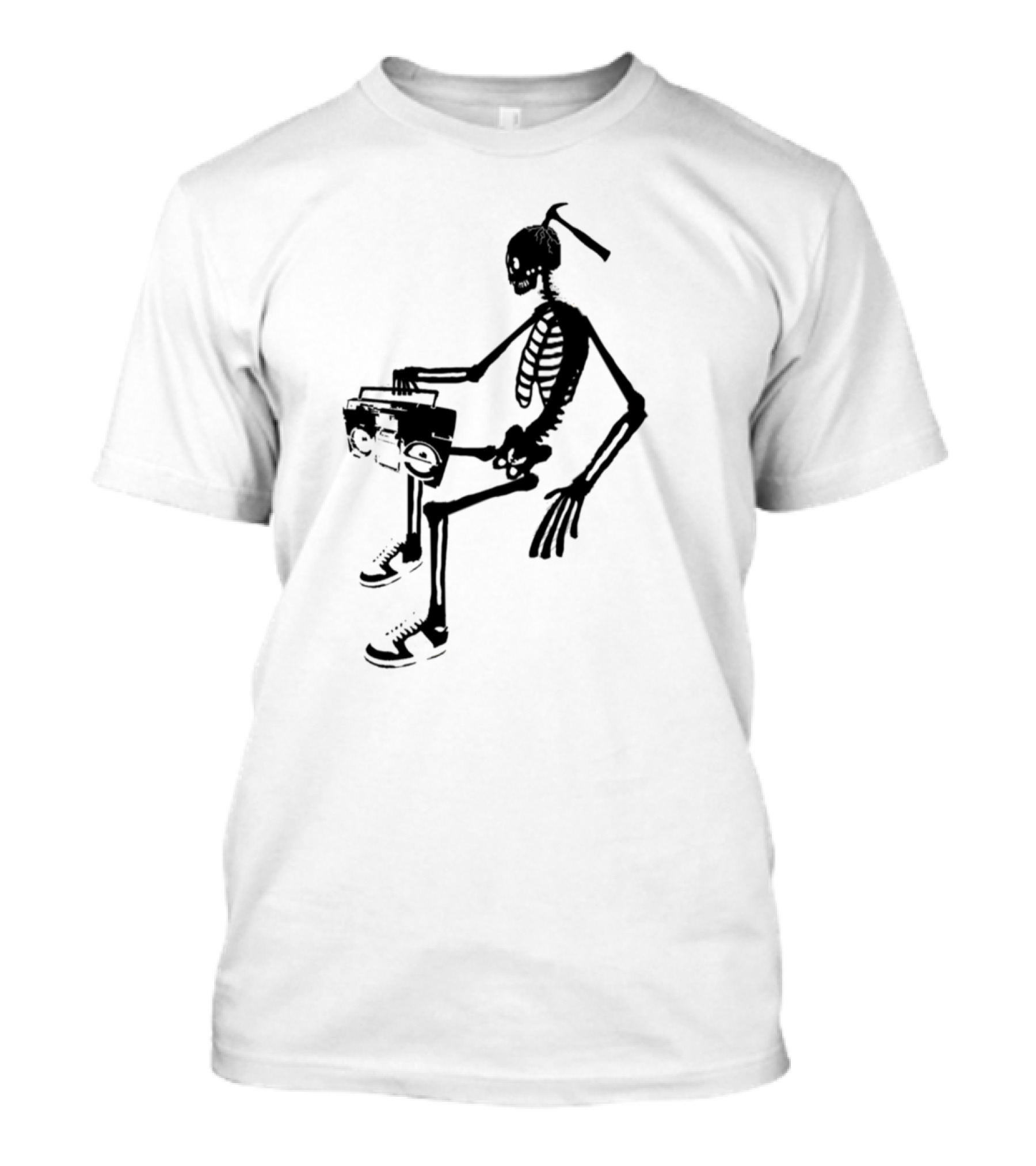 White MMSloW Boombox Skeleton Show T-Shirt
