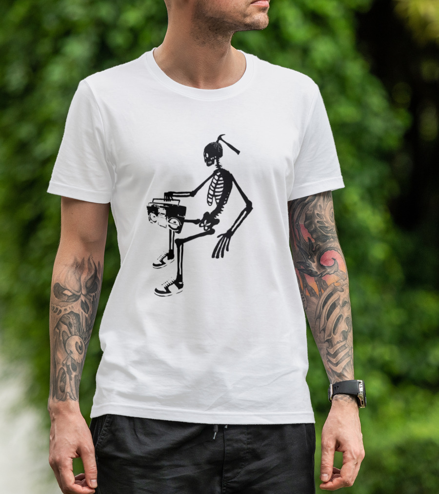 White MMSloW Boombox Skeleton Show T-Shirt