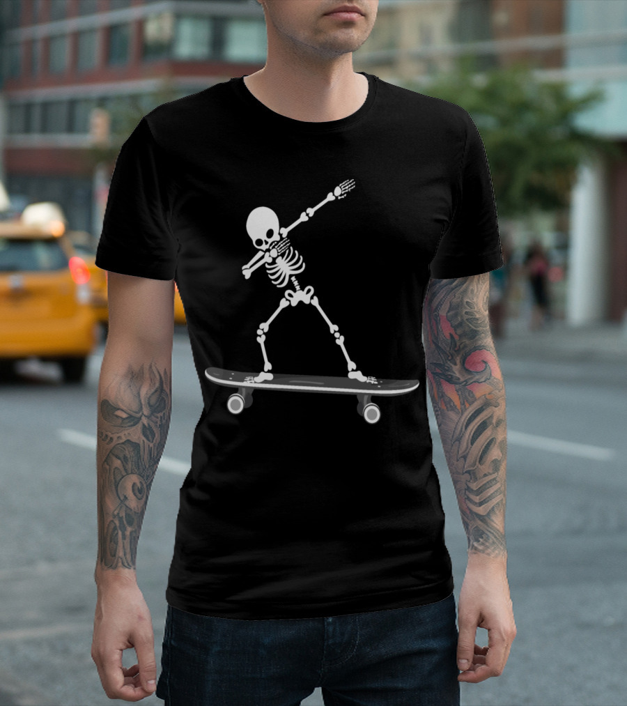 Skeleton Dab Dance On Skateboard Halloween Zombie T-Shirt