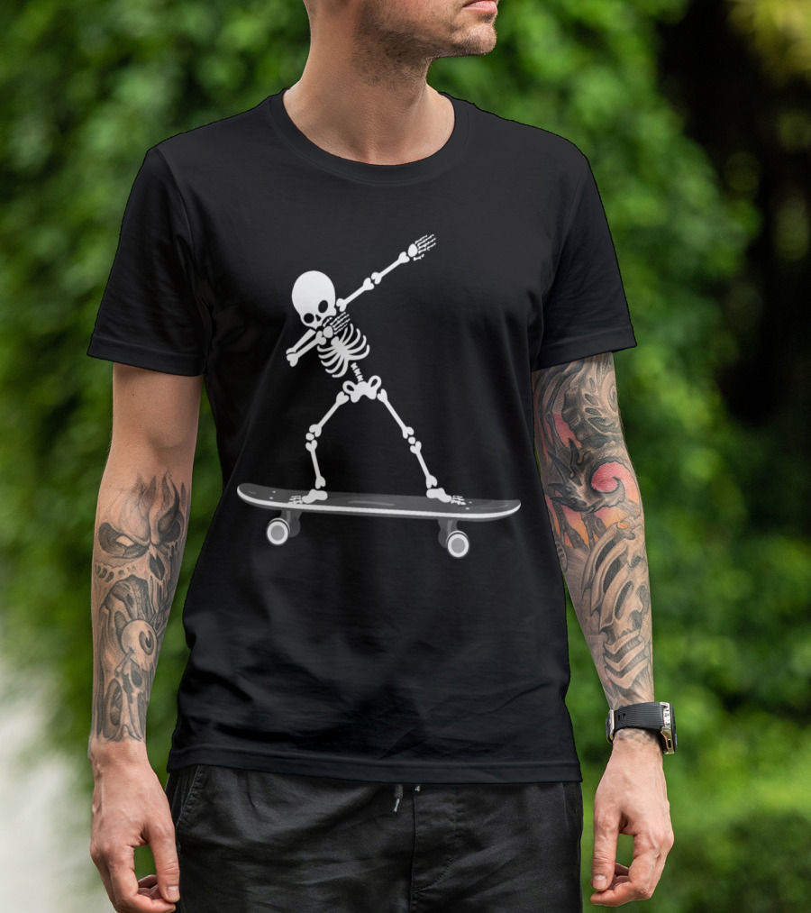 Skeleton Dab Dance On Skateboard Halloween Zombie T-Shirt