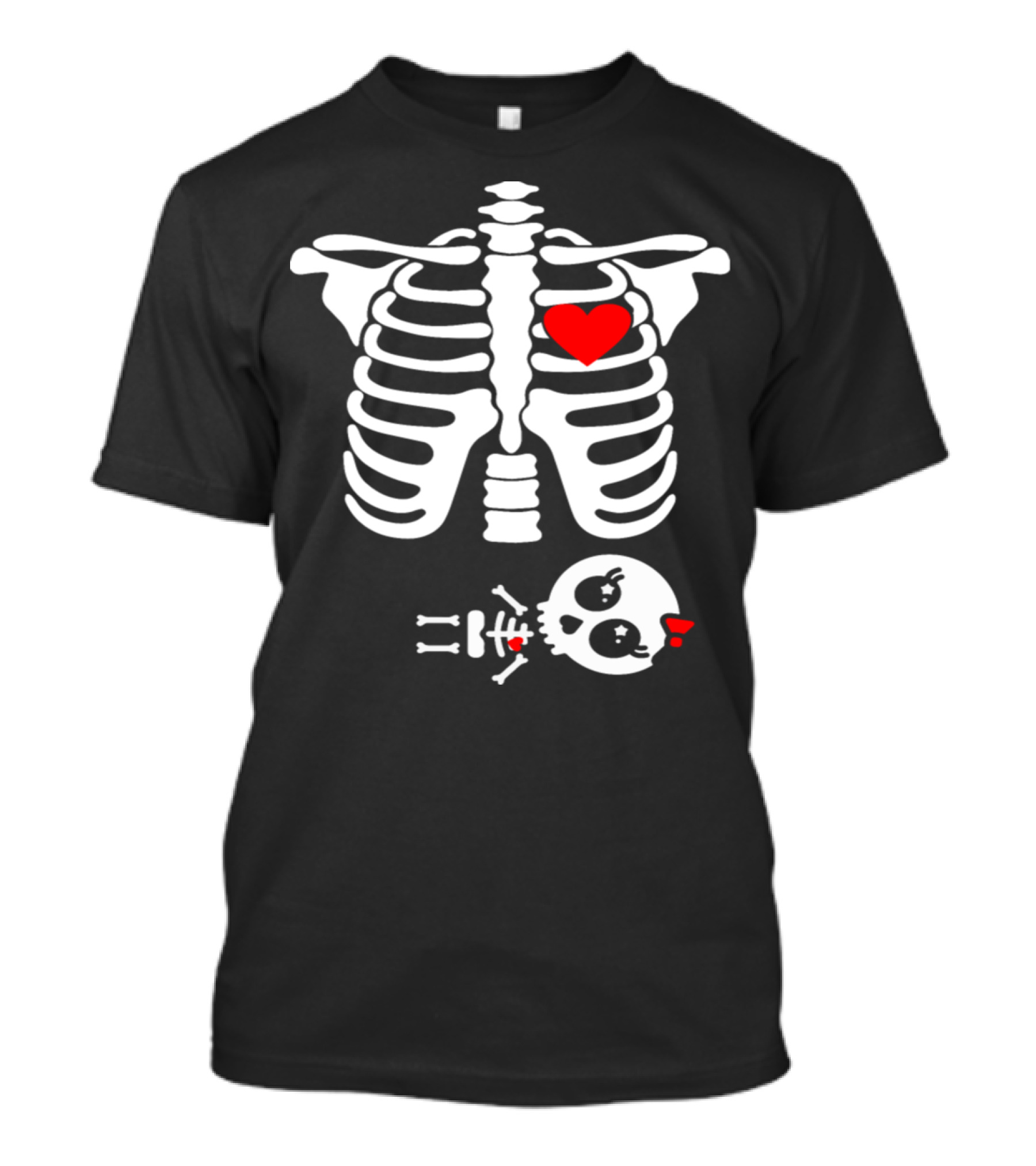 Pregnant Skeleton Costume Halloween Baby Girl Heart Bow T-Shirt
