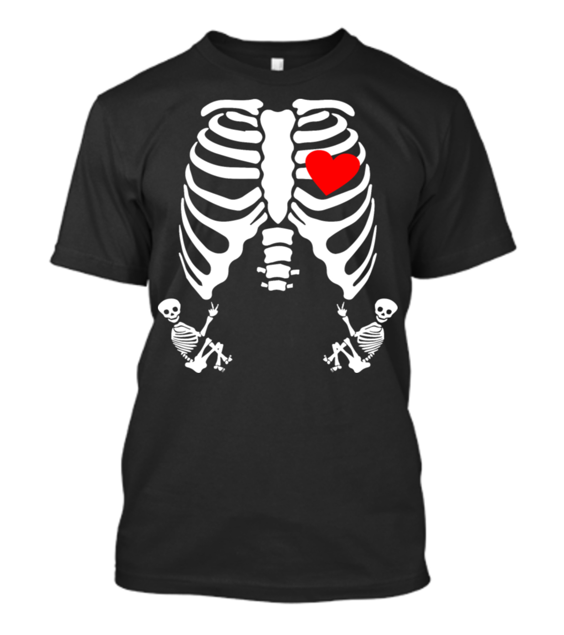 Pregnant Skeleton Twin Heart Ribcage T-Shirt
