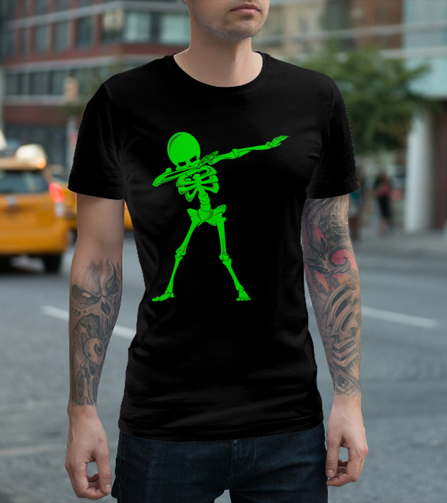 Dabbing Skeleton Halloween Dancing Monster Neon Green Skeleton Dab Dance T-Shirt