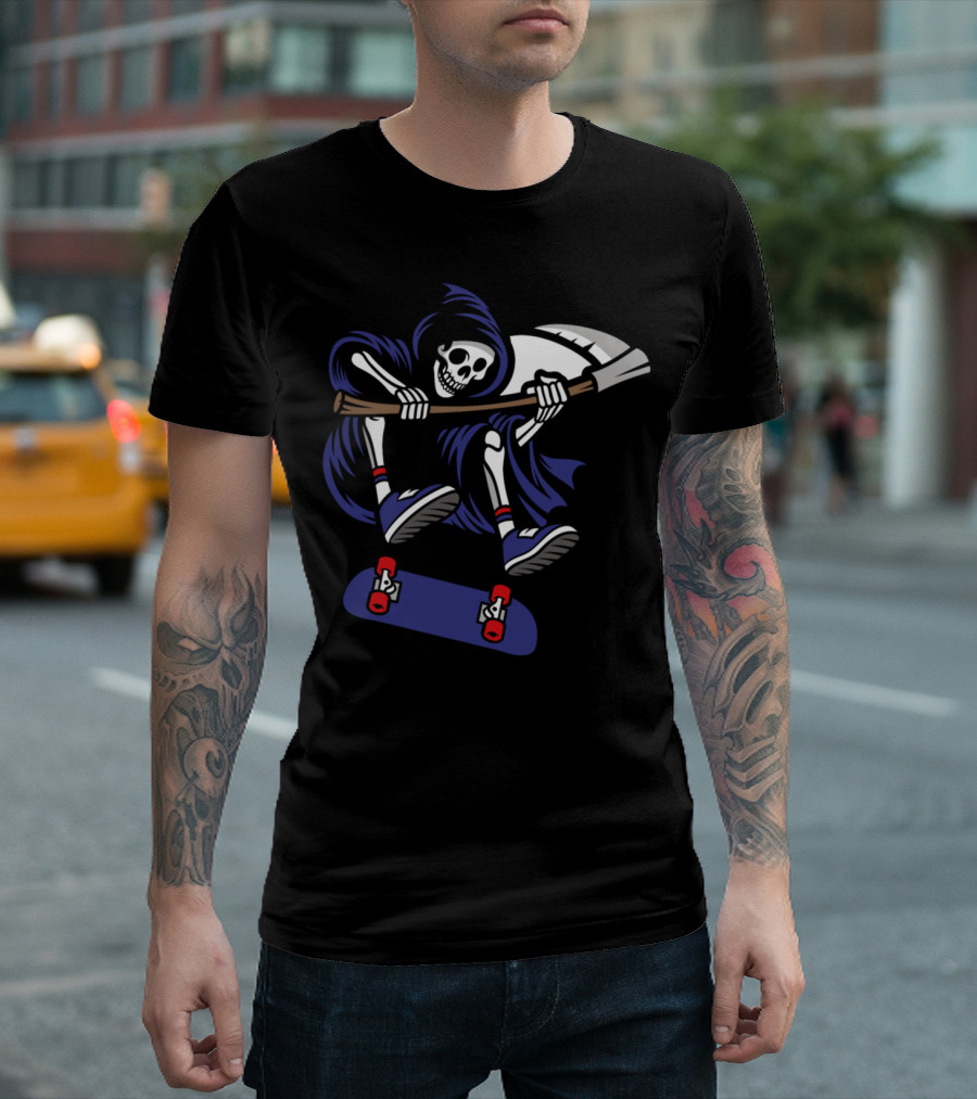 T Skeleton Grim Reaper Skateboard Streetwear Cool Vector T-Shirt