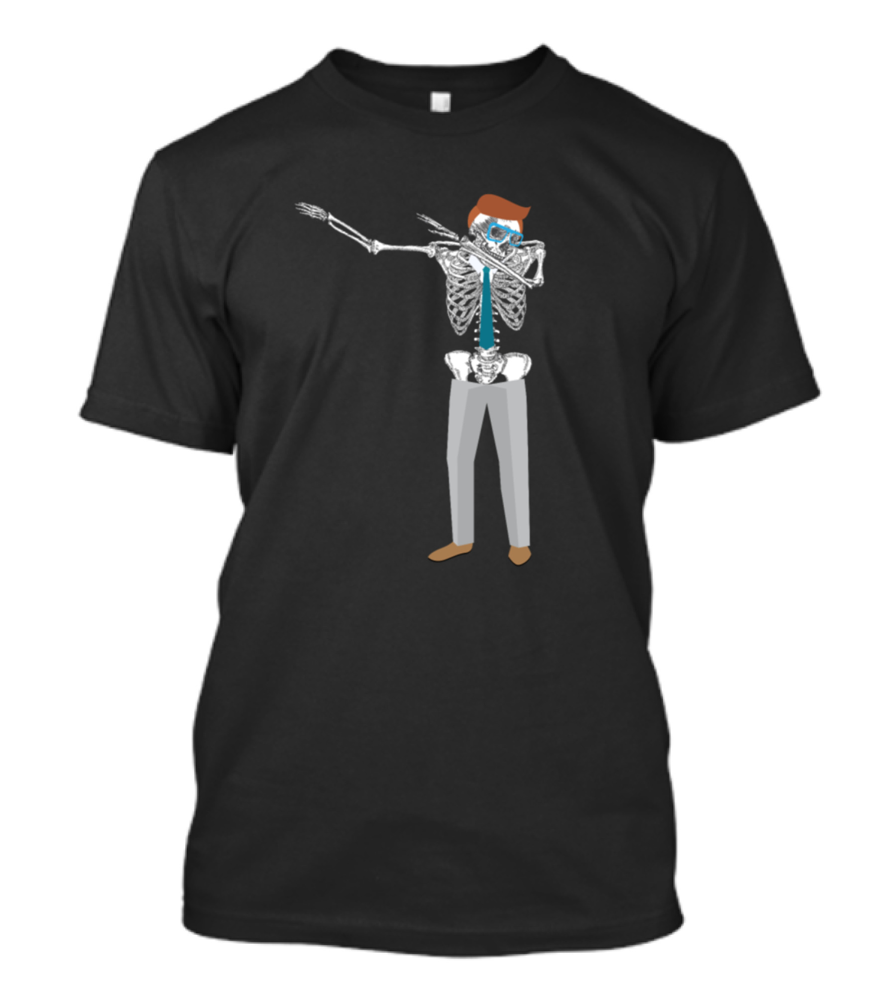 Dabbing Halloween Skeleton In Pants With Sunglasses And Hair T-Shirt