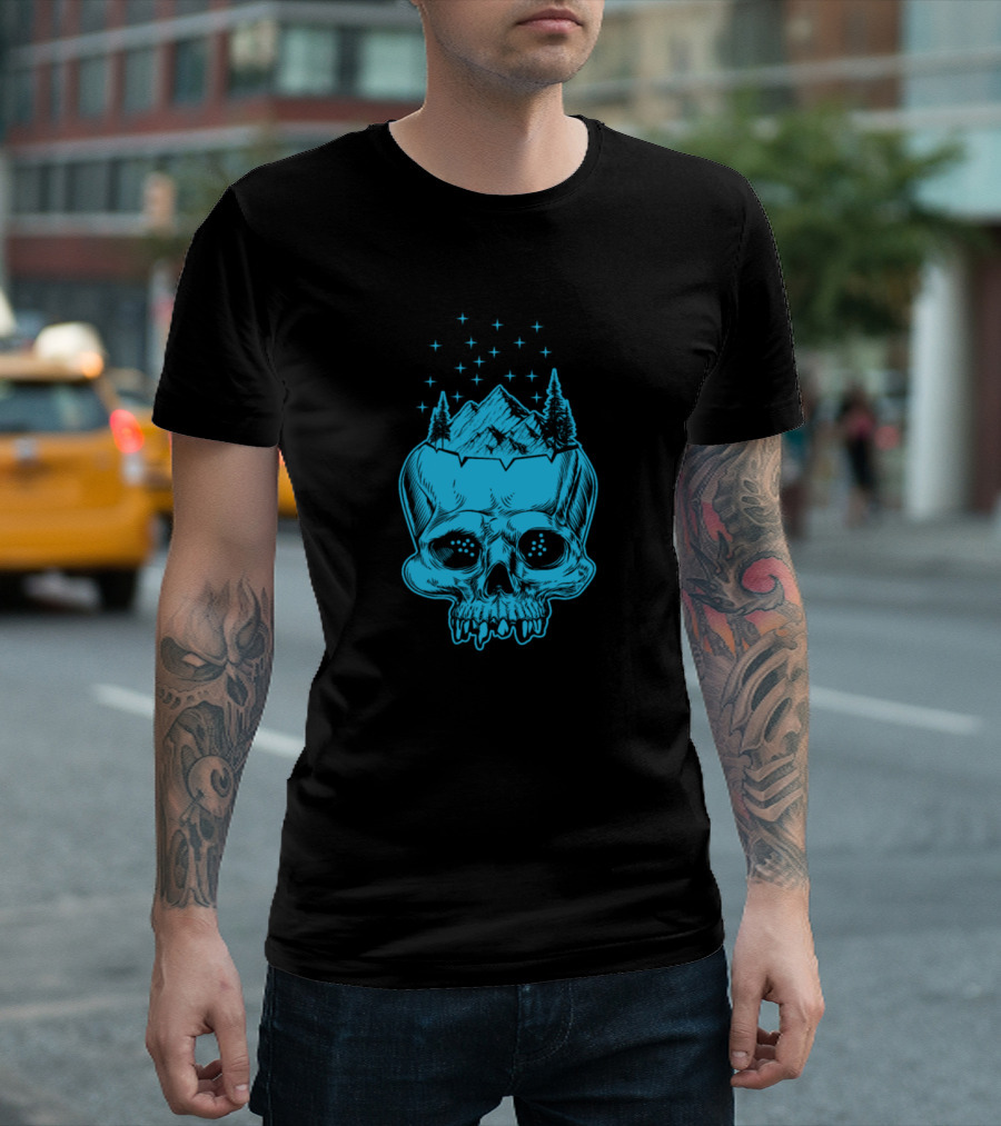 Skull Skeleton Mountains Stars Nature Dream T-Shirt