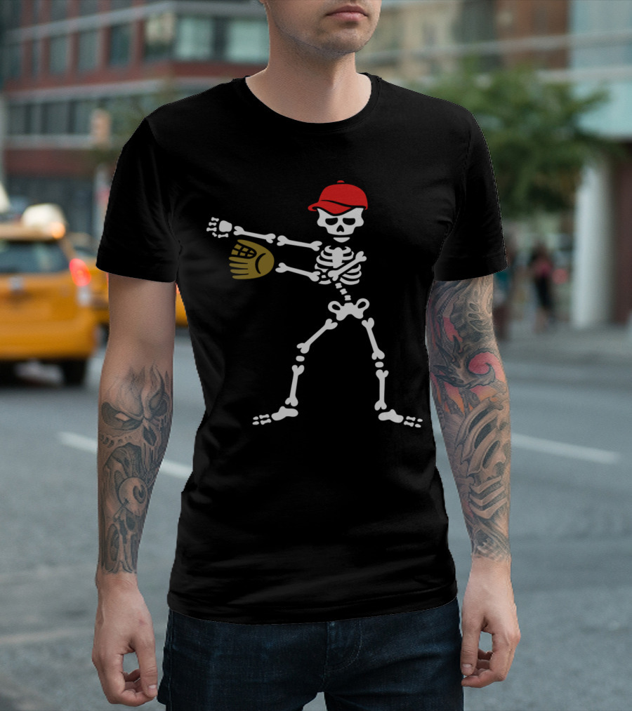 Flossing Skeleton With Baseball Glove And Cap Dance Floss Baseball Softball T-Shirt