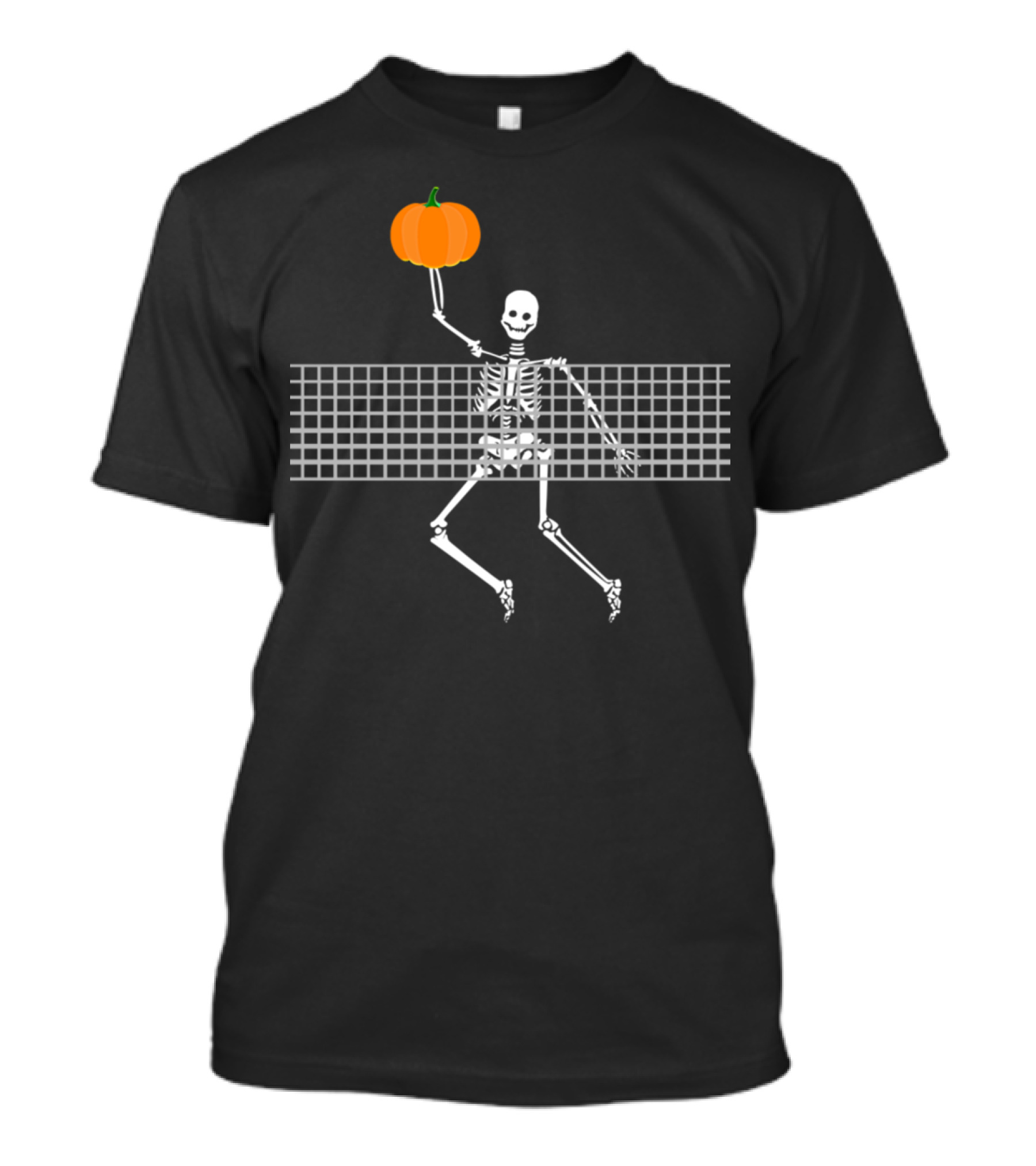 Halloween Volleyball Skeleton Pumpkin Jump T-Shirt