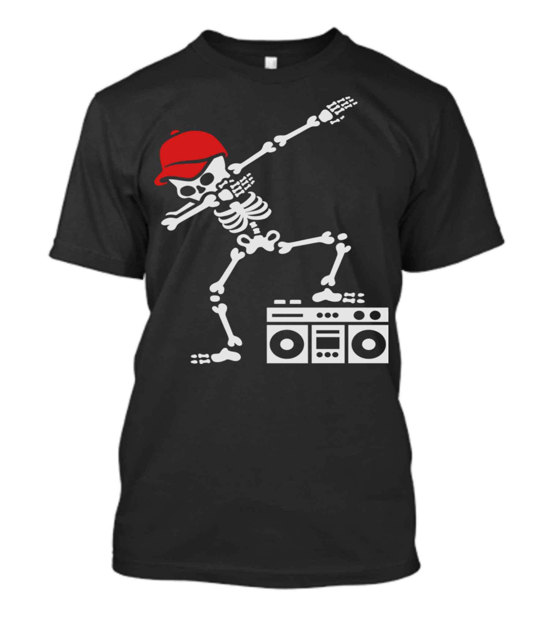 Dabbing Skeleton With Red Hat And Boombox Ghetto Blaster T-Shirt
