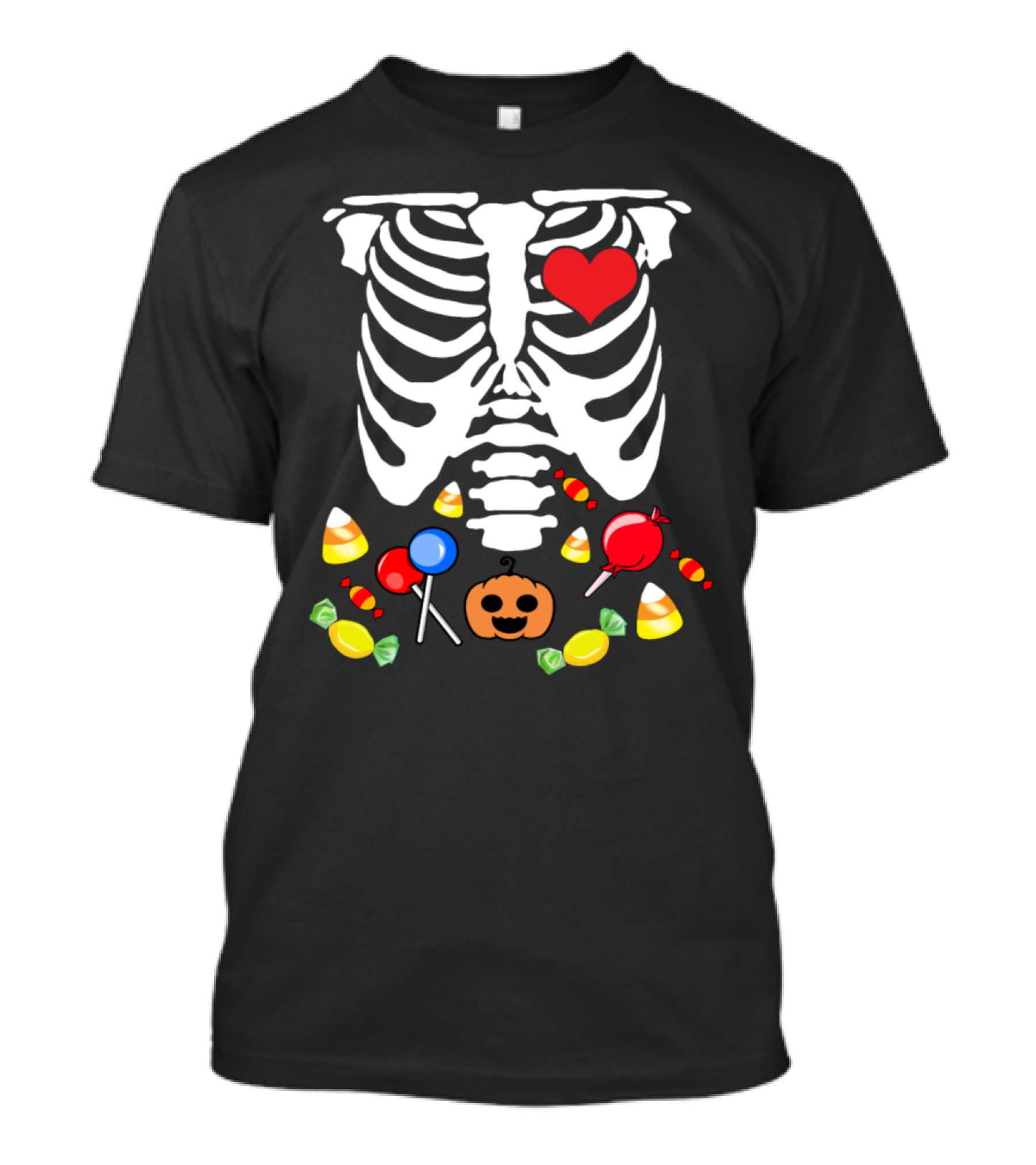 Pregnant Pregnancy Cute Halloween Skeleton Candy Heart Pumpkin T-Shirt