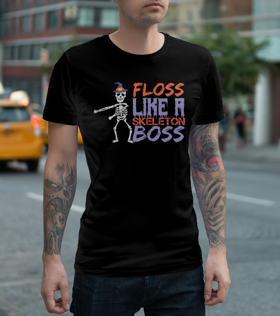 Floss Like A Skeleton Boss Halloween Dancing Skeleton With Witch Hat T-Shirt