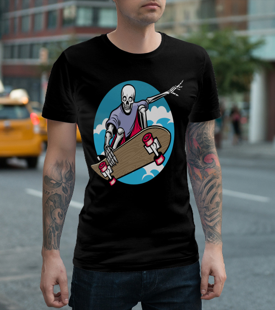 T Skeleton Skateboarder Streetwear Skull Vector T-Shirt