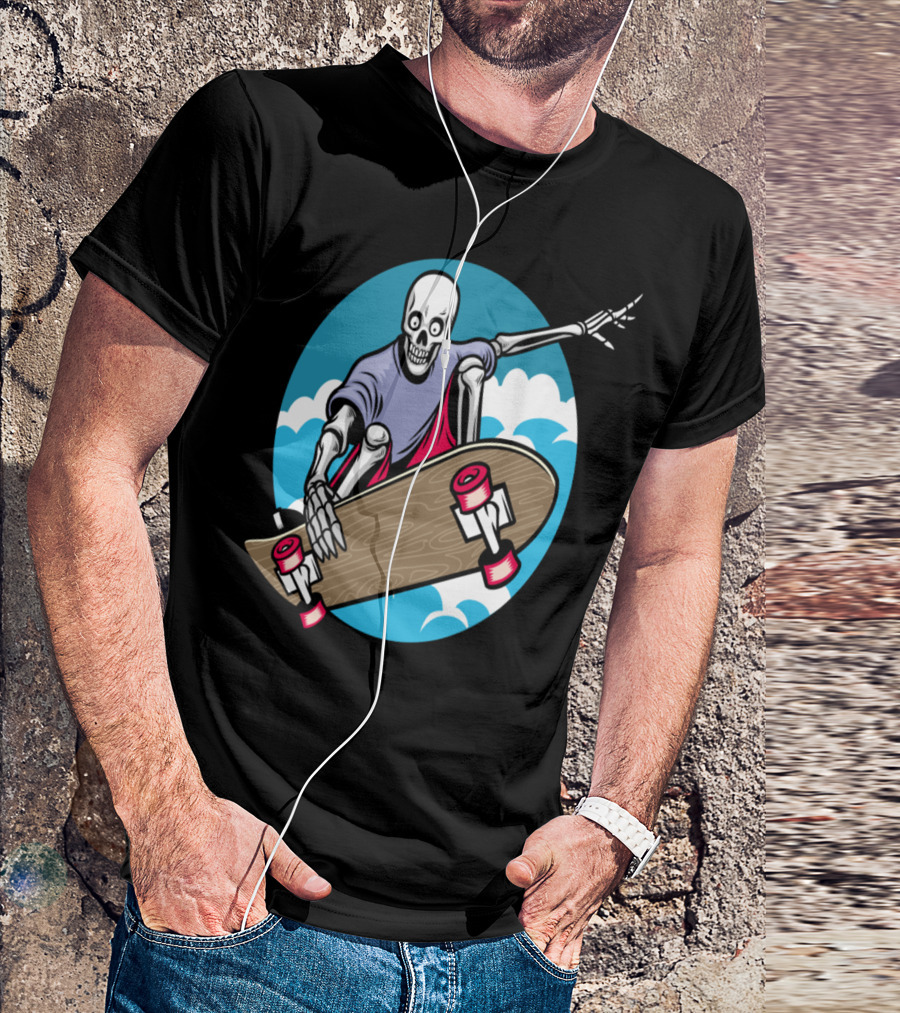T Skeleton Skateboarder Streetwear Skull Vector T-Shirt