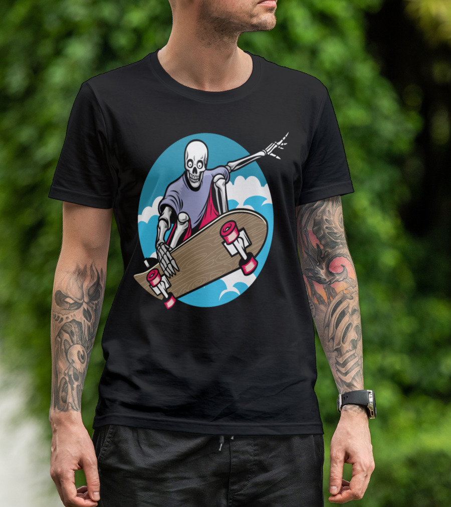 T Skeleton Skateboarder Streetwear Skull Vector T-Shirt