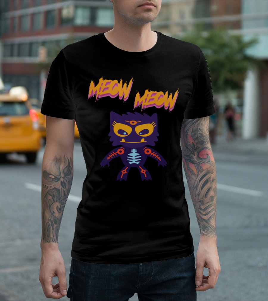 Meow Meow Halloween Cat Kitten Skeleton Zombie Cat T-Shirt