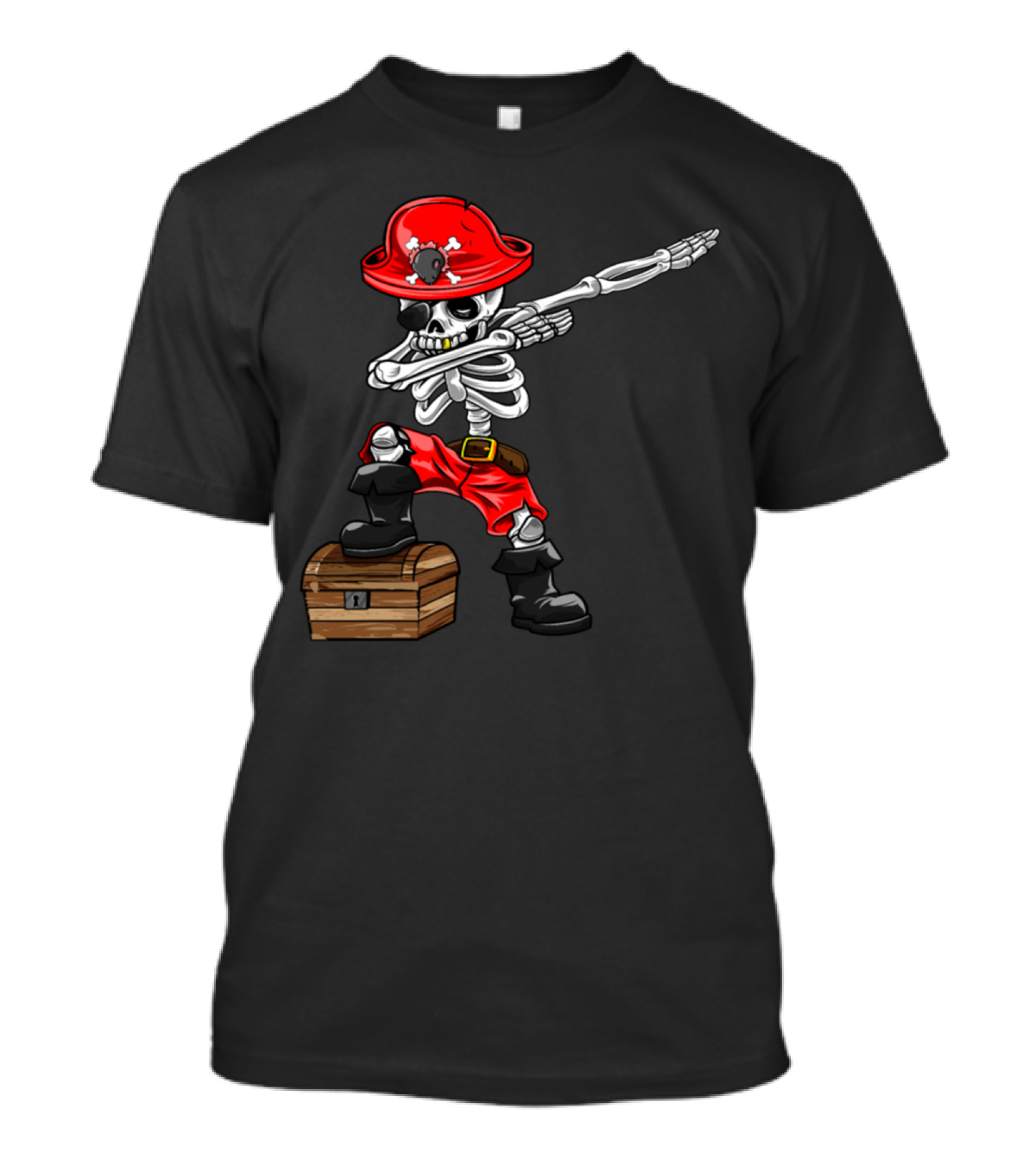 Dabbing Pirate Skeleton Boy With Treasure Chest For Pirate Birthday T-Shirt