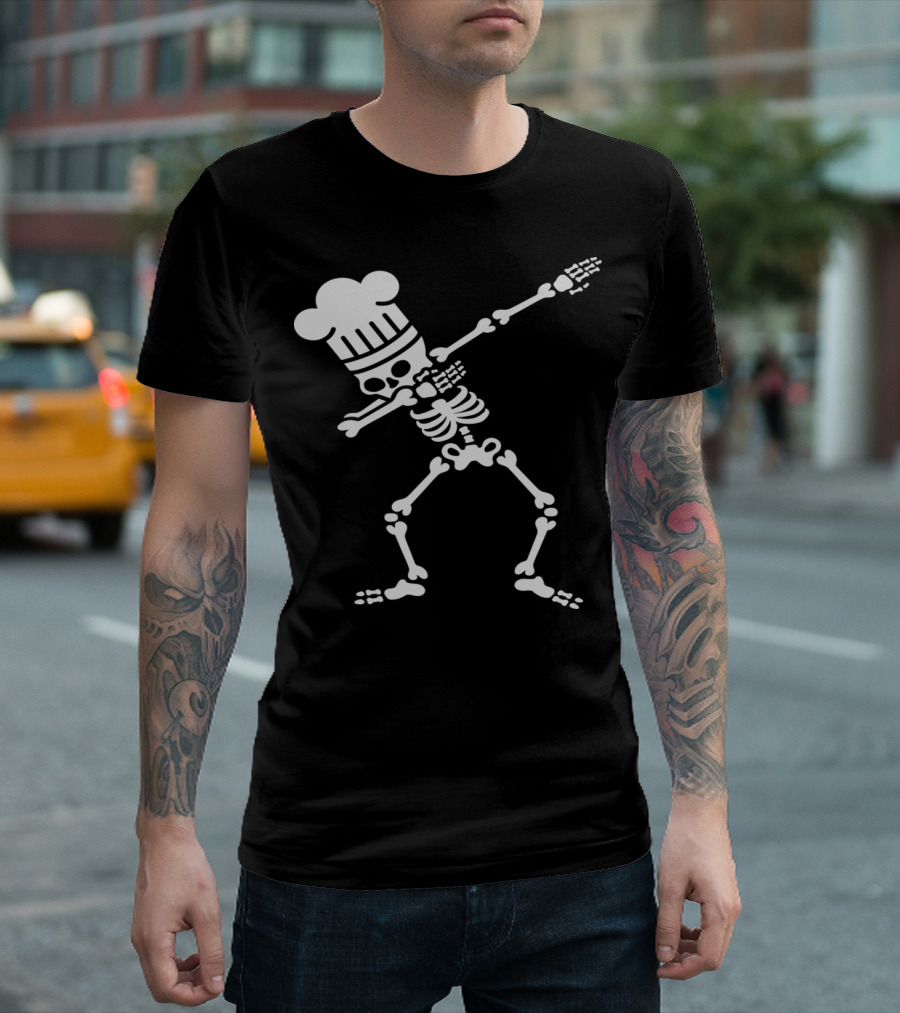 Skeleton Dab Dabbing Chef with BBQ Cook Hat T-Shirt