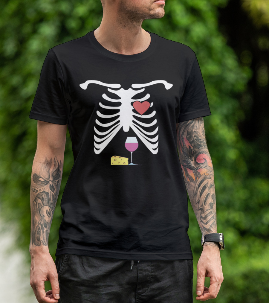 Skeleton Pregnancy Heart Cheese Wine XRay T-Shirt