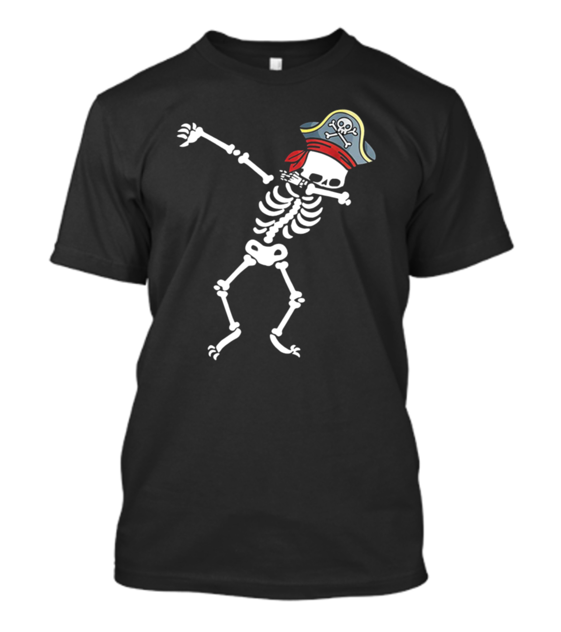 Pirate Skeleton Dabbing In Tricorn Hat With Skull And Crossbones T-Shirt
