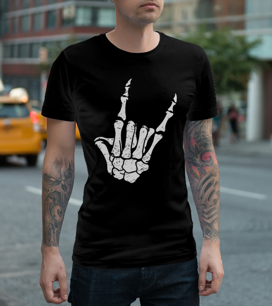 Rock On Skeleton Horns Rock On Heavy T-Shirt