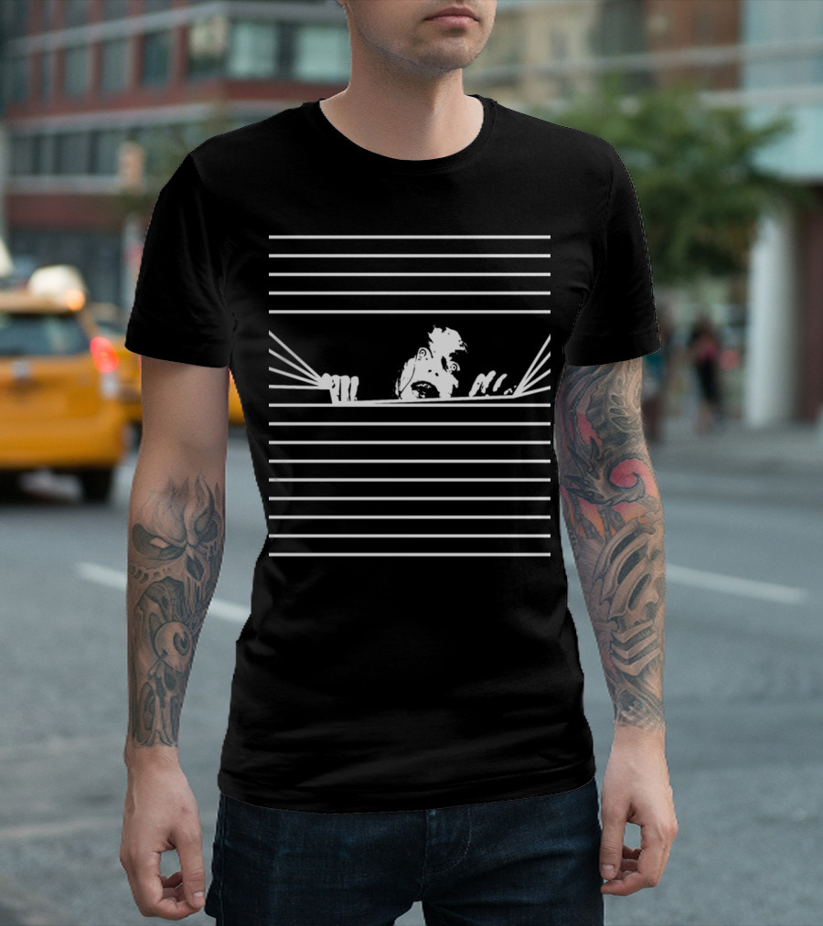 Evil Here Creepy Face Hiding Behind Lines T-Shirt