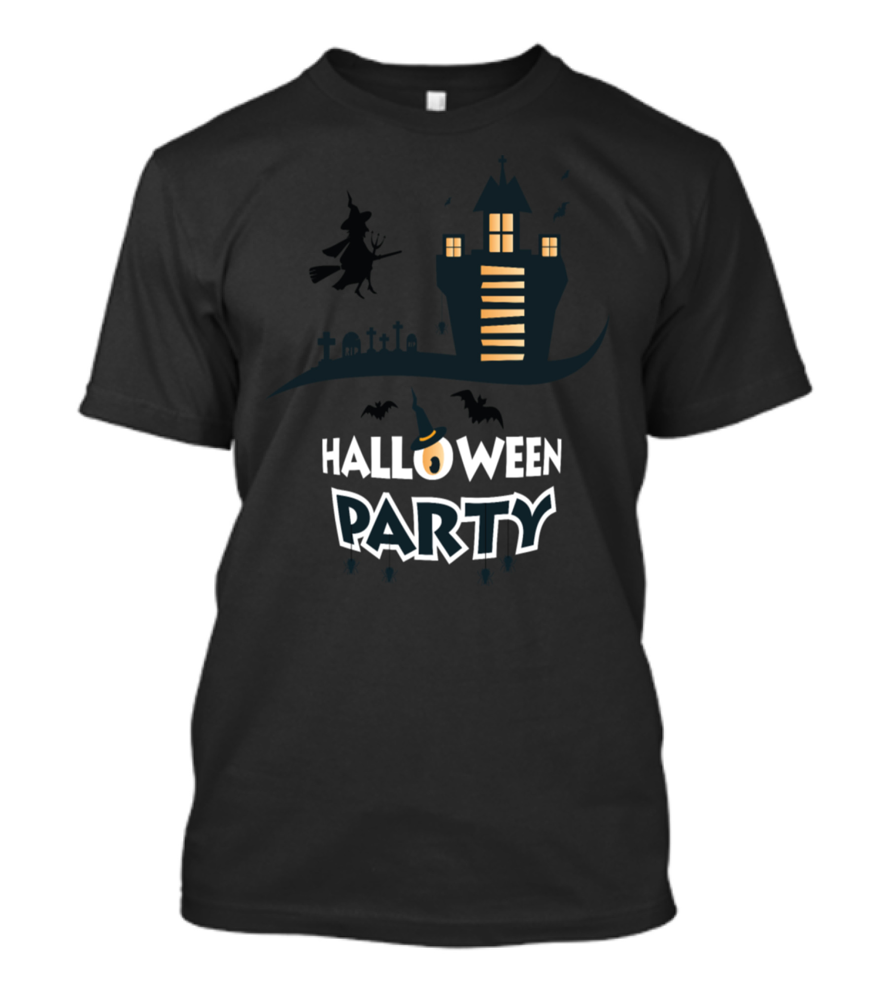 Halloween Party Witch And Haunted House With Bats T-Shirt