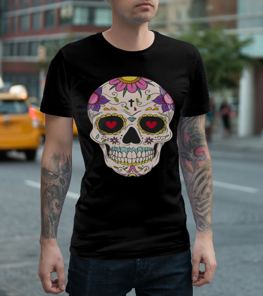 Sugar Skull Day Of The Dead Floral T-Shirt