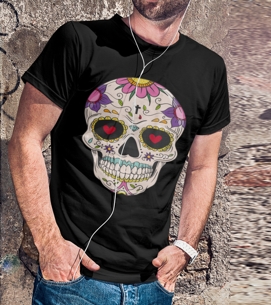 Sugar Skull Day Of The Dead Floral T-Shirt