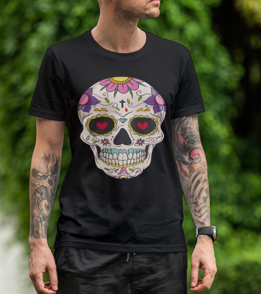 Sugar Skull Day Of The Dead Floral T-Shirt