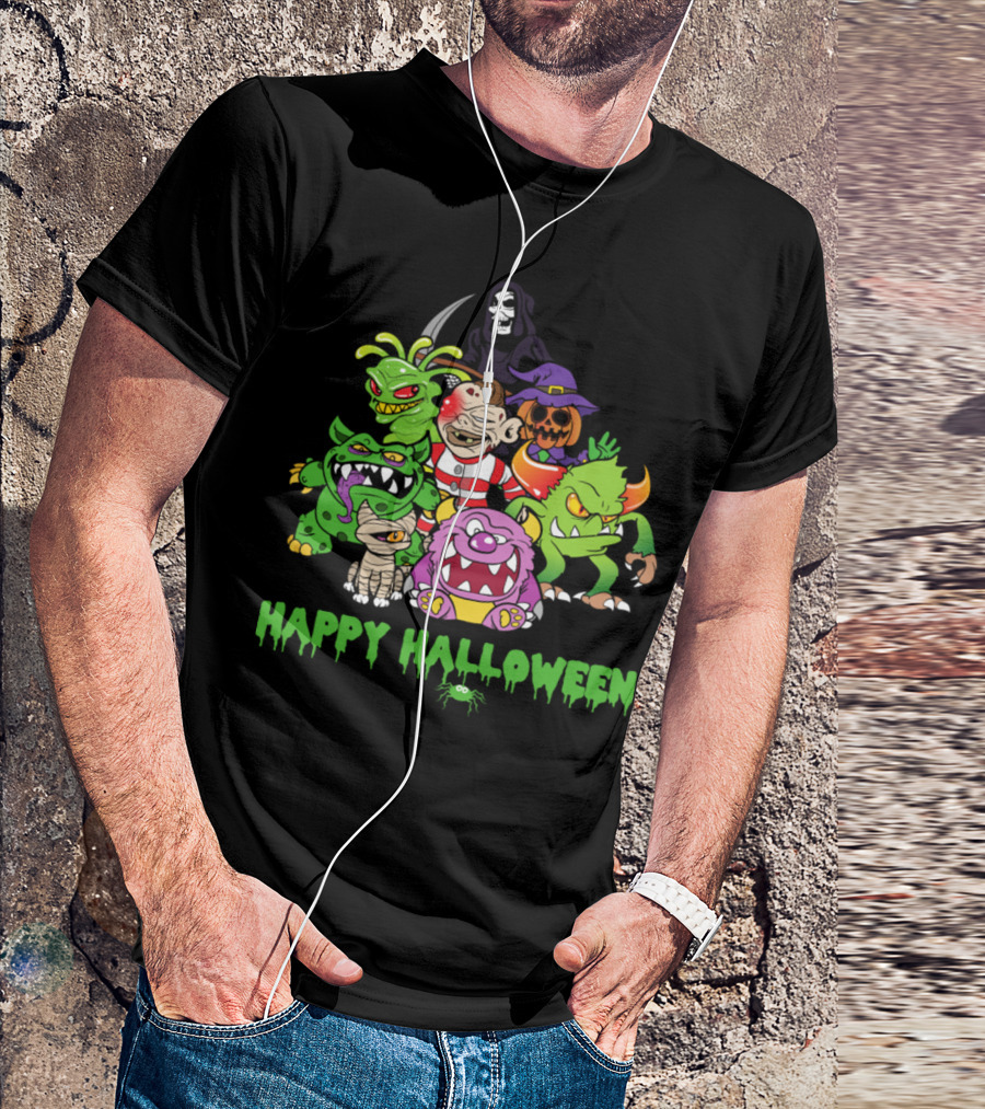 Happy Halloween Monster Zombie Horror Pumpkin Bone Creepy Creatures T-Shirt