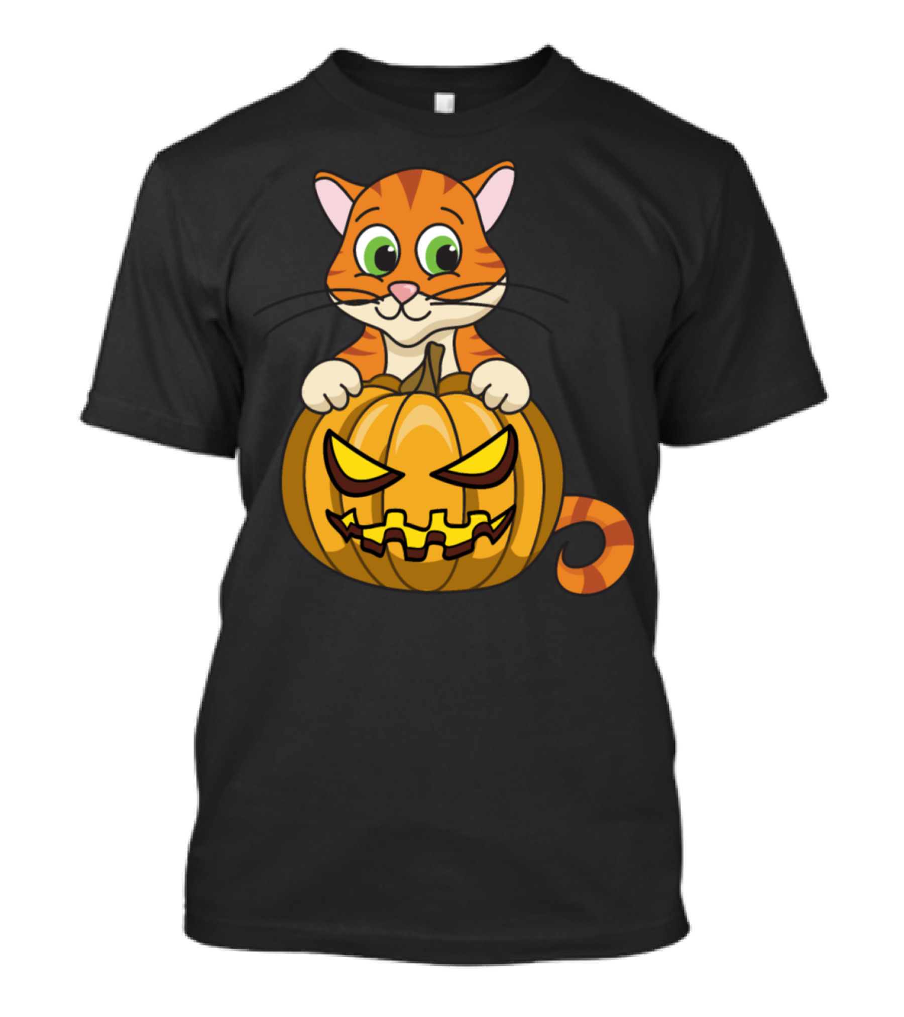 Cat Inside Grinning Pumpkin Halloween Monster Zombie Horror Pumpkin Face T-Shirt