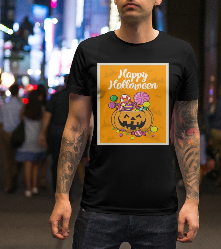 Happy Halloween Pumpkin With Sweets And Candy T-Shirt