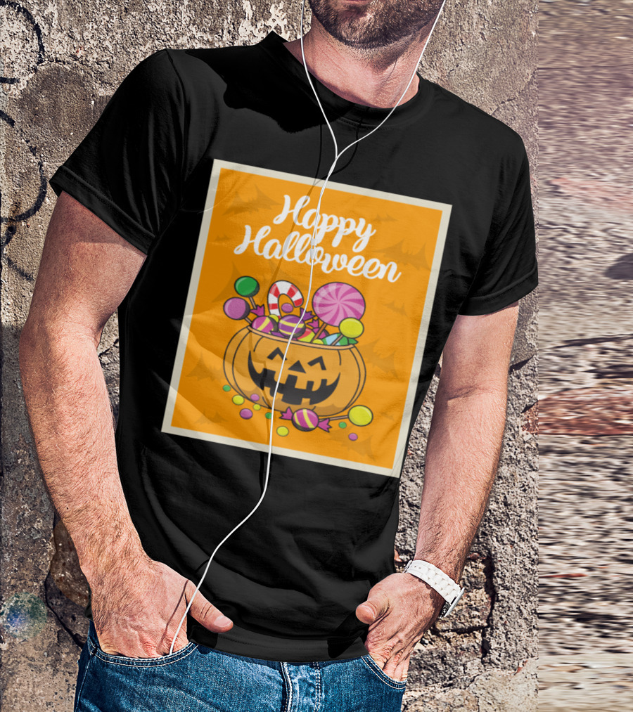 Happy Halloween Pumpkin With Sweets And Candy T-Shirt