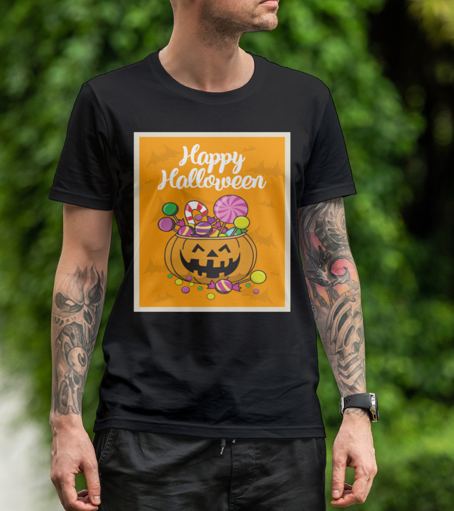 Happy Halloween Pumpkin With Sweets And Candy T-Shirt