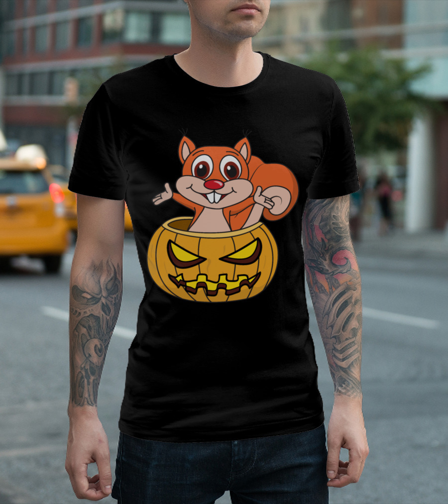 Halloween Monster Squirrel in Horror Pumpkin T-Shirt
