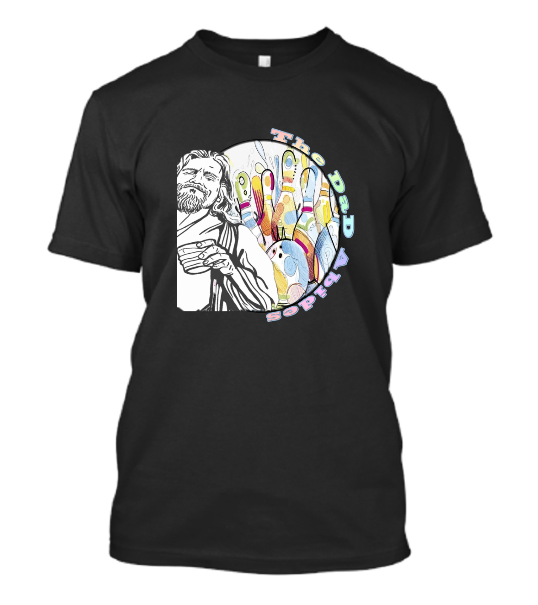 The Dad Abides Bowling Graphic With Leisurely Character And Pins T-Shirt