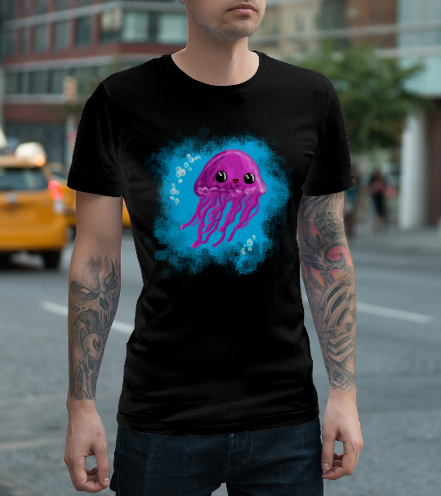 Cute So Jelly Kawaii Pink Jellyfish with Bubbles T-Shirt