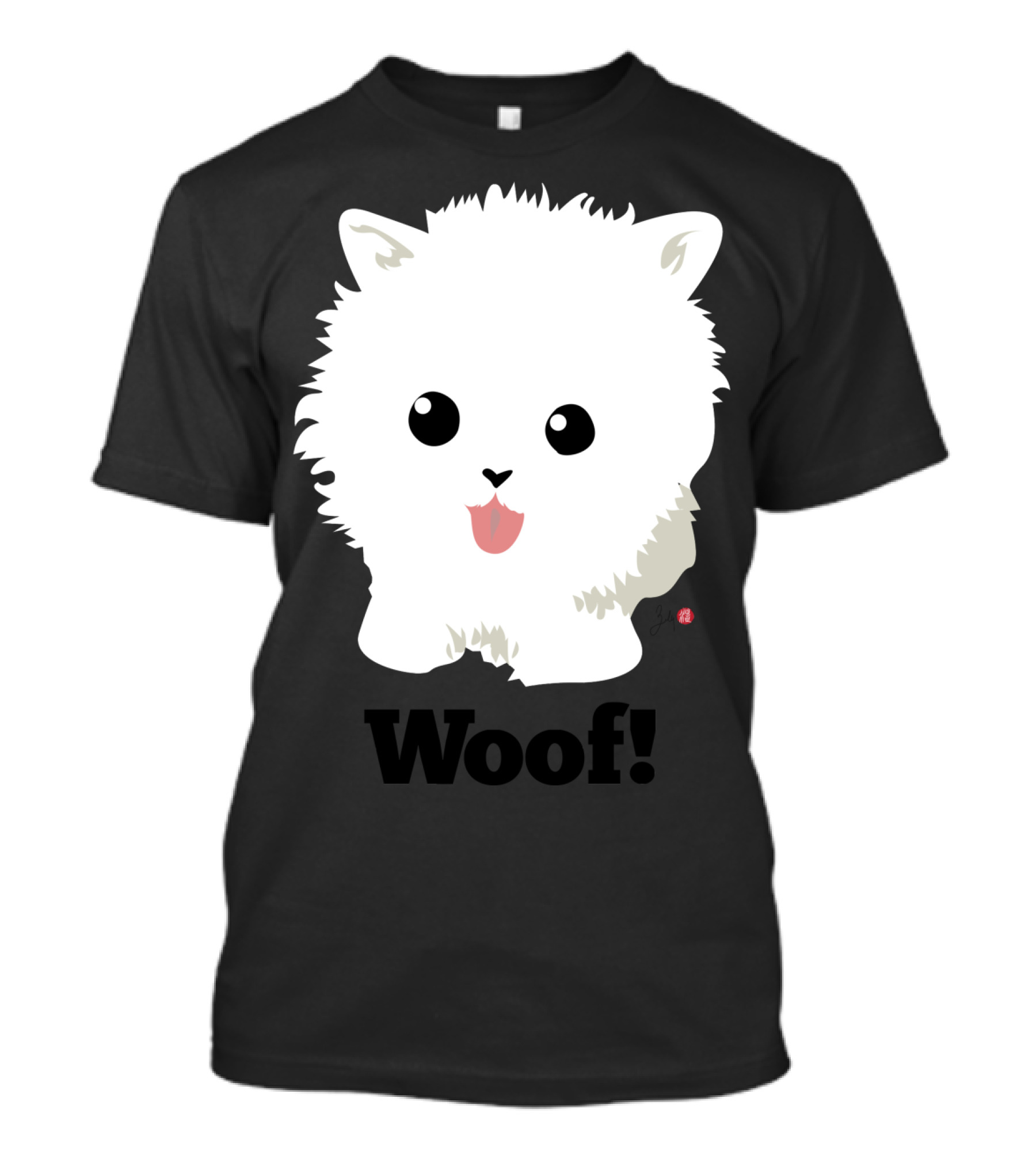 Woof Cute Pomeranian Poof Ball Dog T-Shirt
