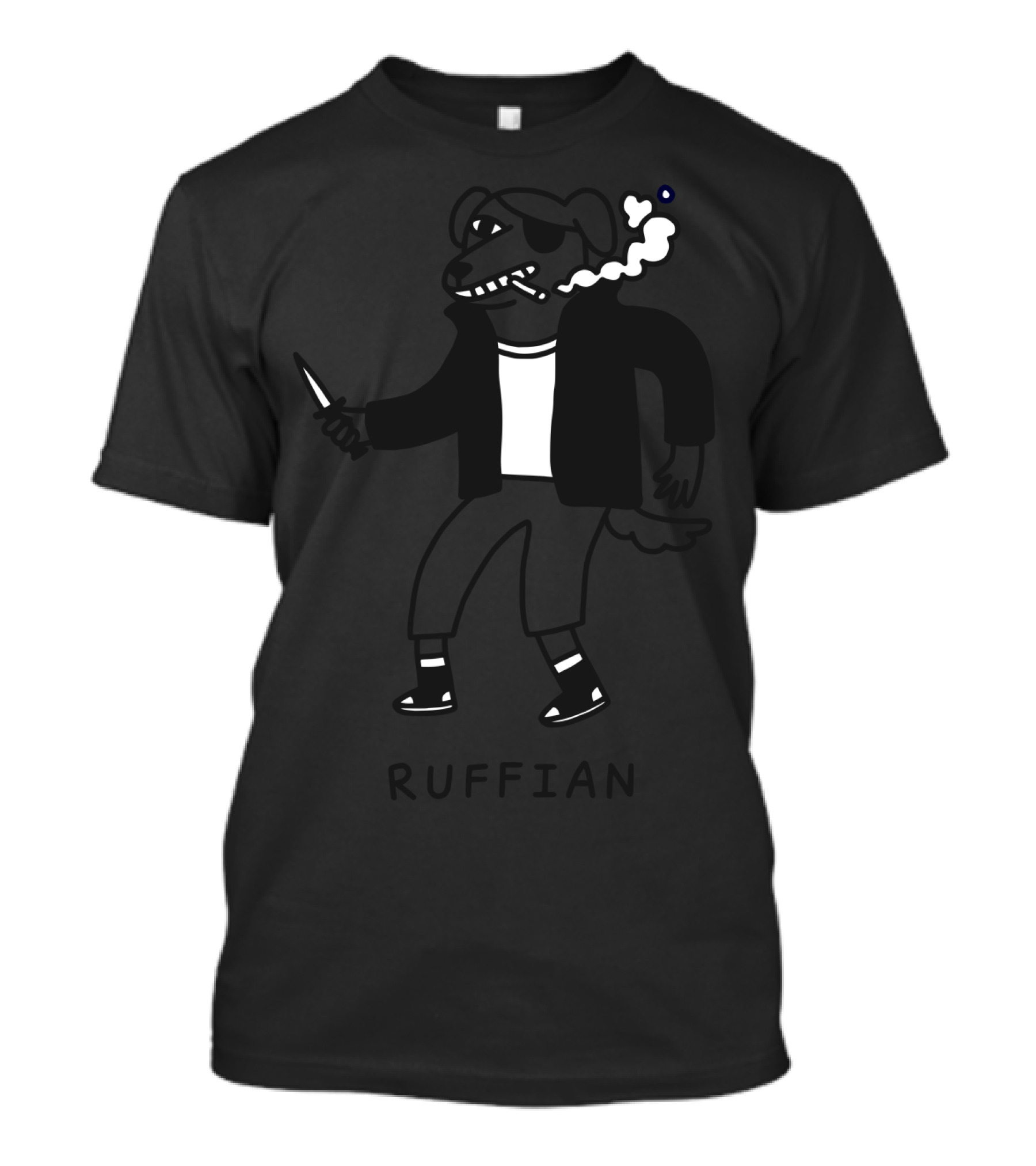 Ruffian Smoking Cartoon Dog With Knife And Jacket T-Shirt