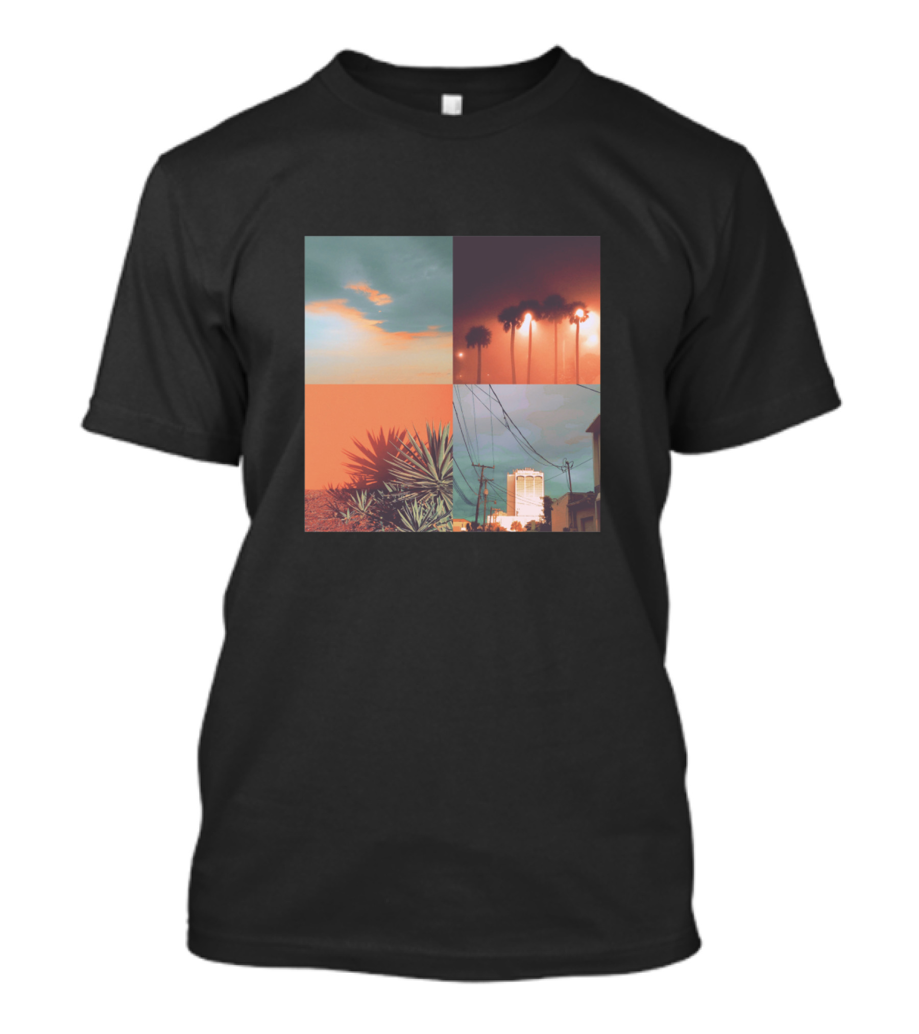 Palm Trees And Sunset Skies In Summer Circuits Quad Imagery Urban Landscape T-Shirt