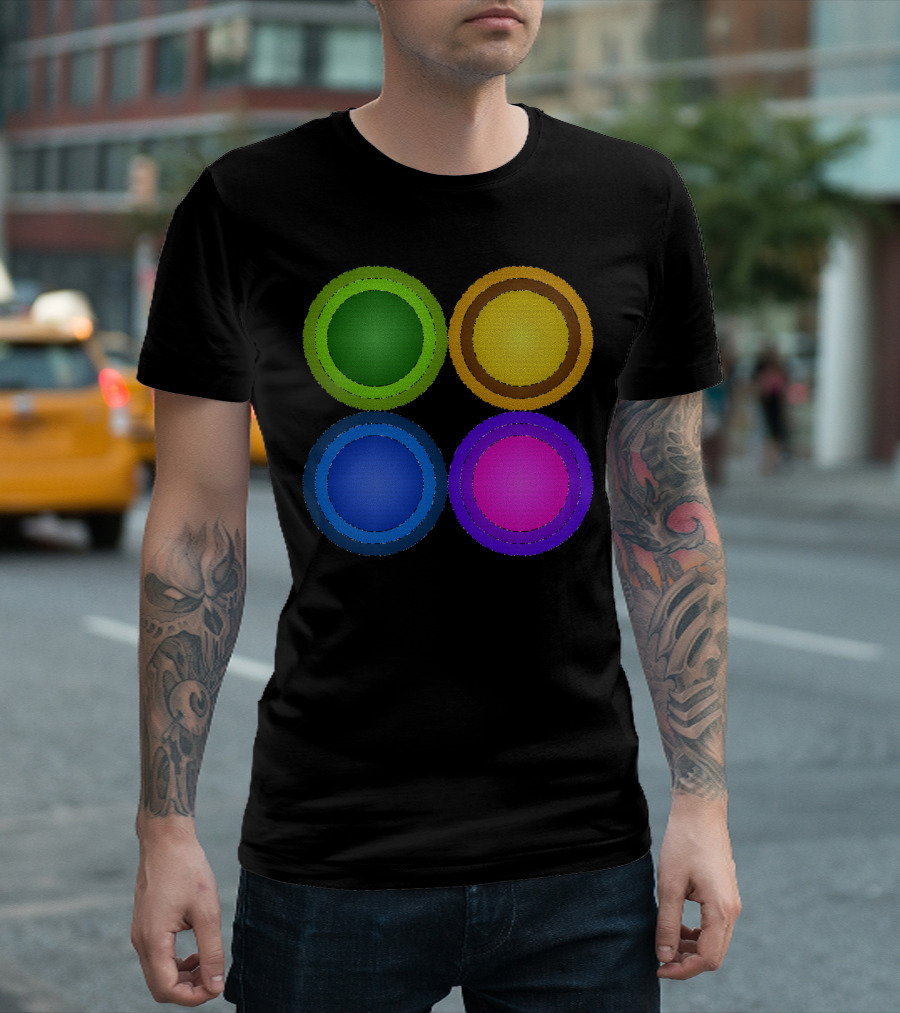 Four Glassy Circles Green Yellow Blue Pink T-Shirt