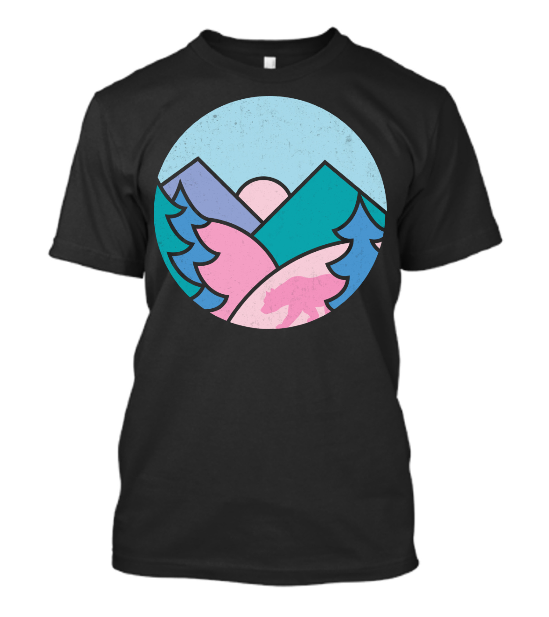 Circle Bear Mountain Landscape With Pink T-Shirt